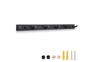 GUWINA Wall Mounted Coat Rack Black Matte with 6 Hooks, Modern Wall Mounted Coat Rack, Heavy Duty Wall Coat Rack, Aluminum Alloy Coat Hook, Wall Coat Hanger for Bathroom Kitchen Entryway (1 Pack)