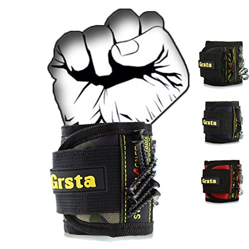 Grsta Beste Magnetische Armbänder, mit 5 leistungsstarken Magneten Magnet Armbänder für Holding Werkzeuge, Schrauben, Nägel, Schrauben, Dübel, Bohrungen und kleine Werkzeuge, Nägel und Schrauben Tasche -Best Werkzeug Geschenk für DIY Handwerker, Vater, Ehemann, Freund, Männer, Frauen (Camo)