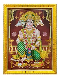 Koshtak Panchmukhi Hanuman/bajrangbali ji Giving Blessing Photo Frame with Laminated Poster for puja Room Temple Worship/Wall Hanging/Gift/Home Decor (30 x 23 cm)