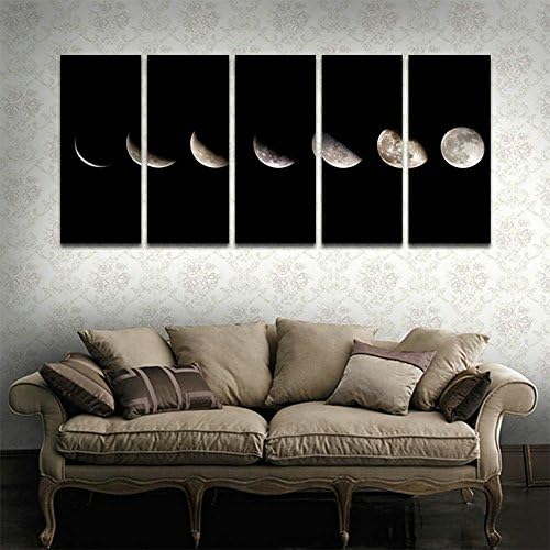 CyioArt - 5 Panels Modern Giclee Canvas Prints Artwork Abstract Space Black and White Moon Pictures to Photo Paintings on Canvas Wall Art for Home Office Decorations Wall Decor (49"W x 24"H, framed and ready to hang)