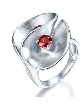 hutang Jewelry 925Sterling Silber Natur Rot Granat Floral Edelstein Ring