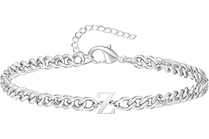 TOLOWOBK Mens Silver Bracelets Stainless Steel Initial Bracelet Gifts for Men Women Cuban Bracelet with A to Z Letter Bracelets for Men Christmas Birthday Gifts for Dad Son Husband Boyfriend Teacher