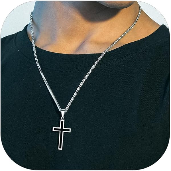 Collier Crucifix Richsteel - Acier Inoxydable 316L - Argent/Or/Noir - Chaîne Réglable 55+5cm - Homme Femme