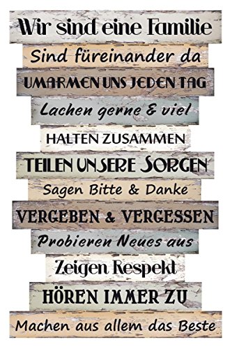Plankeschild Familienregeln aus MDF, 51x33 cm