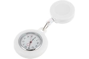 POPETPOP Orologio da infermiere retrattile, unisex, con clip per infermieri, medici, custodia in silicone, orologio da tasca, bianco, 9x4 cm, Moderno