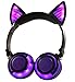 Produktbild LIMSON Cat ear Bluetooth Kopfhörer für Kinder, mit LED-Licht Ganze Leuchtende Faltbare Headphones Wireless,Mikrofon und 3,5-mm-Audioeingang mit Sattem Bass Headset LX-BBL108 (Lila)