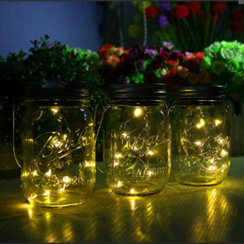 3er Pack Solar Gläser Deckel Licht Lids,Dekorativ Solares glas hintergrund Solarleuchten Garten Decke Hochzeit landesgericht licht lighting schließen für Glas Maurer Gläser Lichter (Warmes Licht) - 4