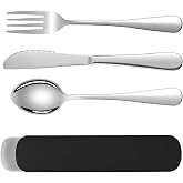 HOTUT 3 Piece Cutlery to Take away, Stainless Steel Cutlery Set, with Knives, Spoon, Forks, Storage Bag, Stainless Steel Camp