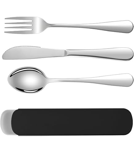 Juego De Cubiertos De Acero Inoxidable Para Llevar - 3 Piezas (cuchillo, Tenedor, Cuchara) Con Estuche - Para Camping, Viajes, Oficina