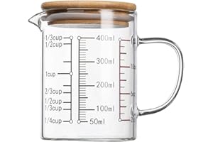 TAMUME Misurino in Vetro con Coperchio, Caraffa Graduata con Scala Multipla (400ml)