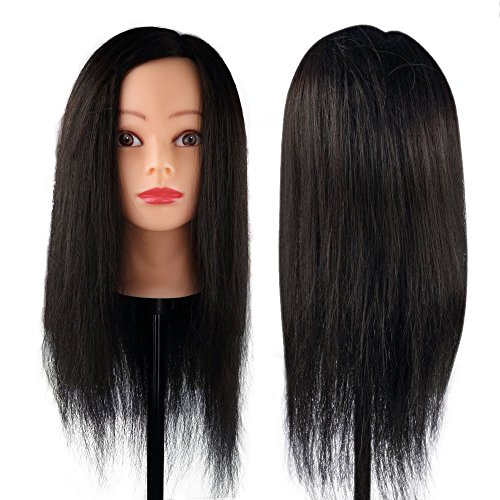 Hairdressing 100% Black Professional Real Hair 22 Inch,CoastaCloud Training Mannequin Head Hairdresser Human Hair with Clamp
