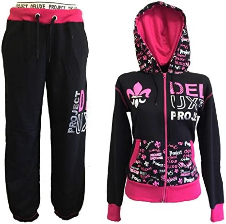 WOMENS LADIES GIRLS HOODED FLEECE JOGGING FULL TRACKSUIT TOP BOTTOM SIZE 8-24 (M/L (12))