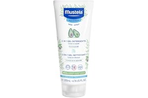 Mustela Gel Limpiador 2 en 1, Cuerpo y Cabello, para Bebés, Niños, Apto para Toda la Familia - Cómodo para Usar Fuera de Casa, 95% Ingredientes de Origen Natural (200ml)
