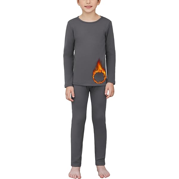inhzoy Bébé Fille Garçon Ensemble de sous-Vêtement Thermique Coton Léger Haut Manches Longues Leggings Chaud Hiver Pyjama Maillot de Corps 12 Mois-6 Ans Gris 5-6 Ans