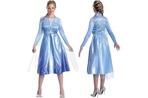 Disguise Disney Frozen Elsa Adult Dress Up, Official Disney Frozen License Elsa Fancy Dress for Women, Blue Long Sleeve Dress Inspired by The Queen of Arandelle, in Size 16-18, 8-10, 4-6