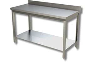 Ristoattrezzature Tavolo in Acciaio Inox Professionale con Alzatina 110x60x95h - Piano di Lavoro per Cucine, Ristoranti, Pizzerie