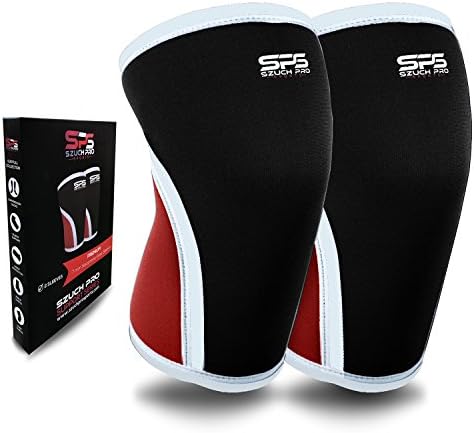 High Performance Szuch Pro 7 mm Neoprene Knee Sleeves (Pair) Knee Support &amp; Relief from Muscle Pain Effective support for Weightlifting WOODs Powerlifting CrossFit Knee Brace for Squats Unisex (Black-Red, Small/11.8-13"/30-33 cm)
