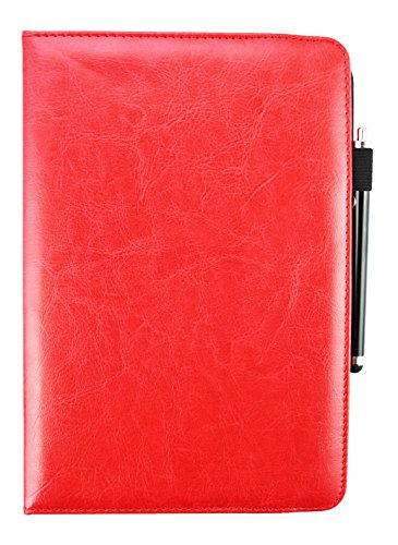 Emartbuy Odys Thor 10 Plus 3G 10.1 Zoll PC Universal ( 9 – 10 Zoll ) Rot Premium PU Leder 360 Grad Rotierende Stand Folio Geldbörse Tasche Hülle Stand Folio Wallet Case Cover + Schwarz Eingabestift - 2