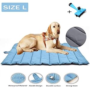YGJT Cama para Perros Grande/Mediana Estera Portátil para Perros Impermeable Manta de Picnic Familiar Multifuncional 110x68cm Cojín para Uso Interior y Exterior con Cepillo para Perros/Gatos(Azul)