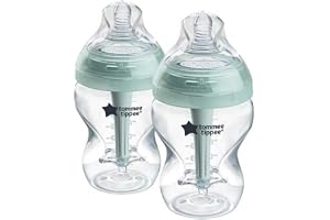 Tommee Tippee Avancerade Tommee Tippee anti-kolik flaskor, 260 ml, bröstformad napp för naturlig mungrepp, anti-kolik ventilationsrör, 2-pack