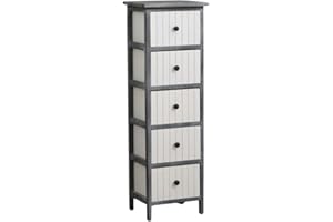 Home Source Chest of Drawers, Wooden Bedroom Organiser Storage Unit, Black with White Drawers, 5 Drawer