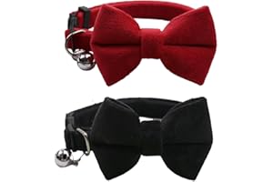 LEEQ Collare Gatto Regolabile - 2pcs Collare per Gatti in Velluto con Campana e Papillon, Regolabile Separati, Gattino Piccolo Cucciolo di Sicurezza Papillon Solido Colore di Base