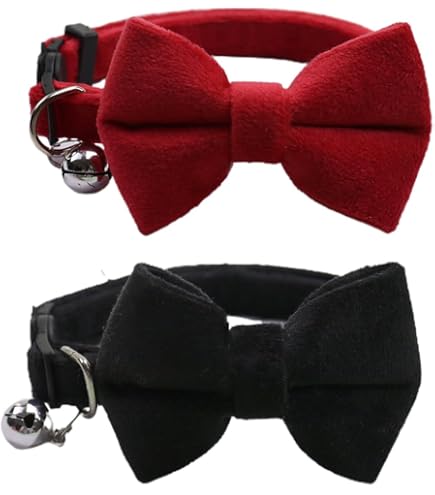 Katzenhalsband Mit Fliege & Glöckchen – Verstellbar (20-28 Cm), Sicherheitsschnalle, 2er Set, Niedliches Zubehör