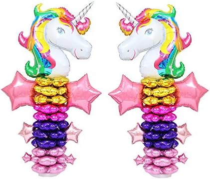 Pink Rainbow Unicorn Foil Balloon Columns/Arch Bases Kit(2 Sets)
