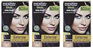 Colorina Bio Color 150gm(Pack of 3), Soft Black (Pure Natural Hair Color) | Allergy Free Herbal Hair Color | Can be used on Beard and Mustache