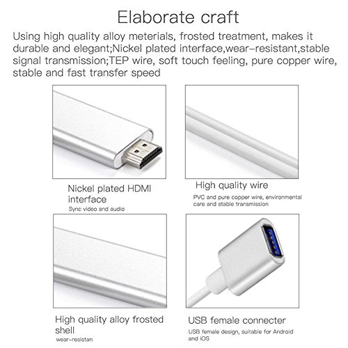 Lightning auf HDMI-Kabel Adapter Lightning Digital AV Adapter HDMI 1080p Konverter für iPhone iPad Samsung smartphones- Plug und Play (Silber Farbe) - 3