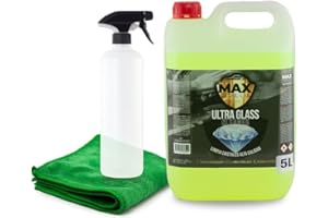 MAX DETAIL-LAB - Ultra Glass 5L - Nettoyant Vitre Voiture, Formule Dégraissante Nettoyage Brillance, Lave Fenêtre Auto Anti-Pluie Accessoire Microfibre Inclus, Produit Detailing Professionnel 5 Litres