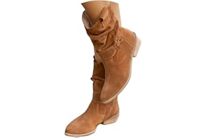 tinbarry Stivaletti da Donna Stivaletti in Pelle Scamosciata con Zip Pieghe Stivali Invernali Stivaletti Bassi Stivaletti Retrò Eleganti con Zip Stivaletti Tinta Unita Scarpe