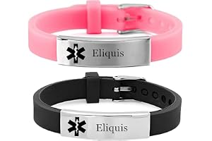 KBNSUIAN 2-pack Eliquis medvetenhet medicinsk varning ID-armband för män kvinnor personlig silikon rostfritt stål namnskylt E
