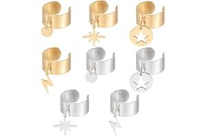 UNICRAFTALE 8 Pièces 2 Couleurs 4 Styles Bagues Breloques Acier Inoxydable pour Femme - Étoile, Boulon, Foudre, Pendentif, Réglable Ouverte pour Cadeaux de Noël et du Nouvel An