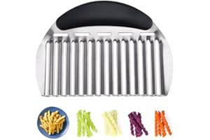 AZOFIA Heavy Duty Stainless Steel Large Crinkle Cutter Wavy Chopper French Fry Slicer for Potatoes Carrot Chips and Fruits, Vegetable, Potatoes, Onions (Black-Style II, 1 PCS)