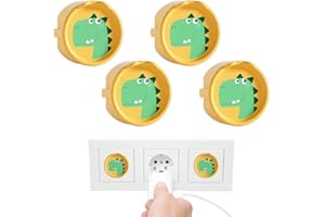 KEWUF Confezione da 4 copriprese per bambini, con motivo dinosauro in silicone copri prese corrente bambini, antipolvere, a prova di bambino (giallo).