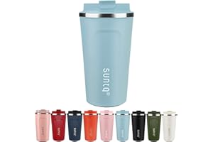 SUNTQ Reusable Coffee Cups Travel - Coffee Travel Mug with Leakproof Lid Stainless Steel Coffee Travel Cup (Light Blue, 18oz/510ml)