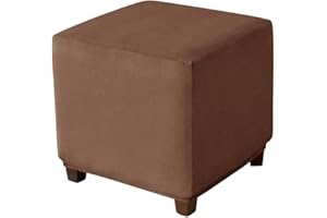 Highdi Velvet Square Ottoman Cover, Rectangle Stretch Footstool Slipcover, Stool Protector Cover with Elastic Bottom, Dustproof Removable Washable Footrest Pouffe Covers (M,dark brown)