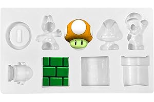 Hsupez Molde de silicona, molde de silicona para hornear, moldes para tartas 3D, molde de chocolate Fondant Mario, cortadores de galletas prensables, dulces de pasteles, para fiestas diarias,