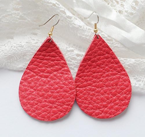 Red Christmas Teardrop Leather Earring Made from Surgical Steel Hypo Allergenic for Sensitive Ear