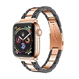 7Lucky Uhrenarmband Edelstahl mit Adapter, Ersatzband Smart Armbanduhr Gurt Handgelenk Armband Kompatibel für Apple Watch 4 44mm (Schwarz)