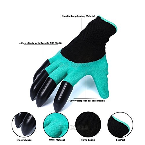 GG Mall (2 Paar) Garten Genie Handschuhe mit Graben Krallen auf Rechts Seite, vollständig wasserdicht, Komfort Flexibles Design - 2