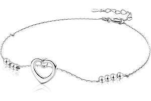 KFRS 925 Sterling Silver Indian Heart Love Beaded Ankle Bracelets Anklet for Women