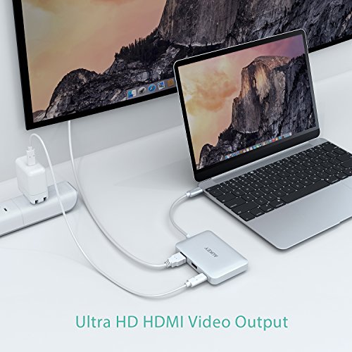 AUKEY USB C Hub HDMI Port ( 4K ) , Micro SD & SD Kartenslots , 3 USB 3.0 Ports und USB C Ladeanschluss ( Power Delivery ) USB Type C Hub für MacBook Pro 2016 , Samsung Galaxy S8 usw. - 4