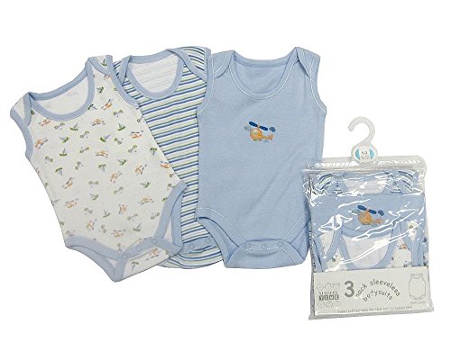 Baby Boys 3 Pack Sleeveless Env Neck Cotton Bodysuit Body Vest - Sizes NB-24 months -- 0-3