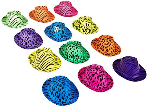 Novelty Place [Estrellas de la Fiesta Sombreros Plásticos de Neón para Fiesta Estampado Animal Color para Niños, Adolescentes y Adultos (Paquete de 12)