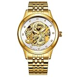 WATCHES-HAN Uhren für Männer 6 Colores Wasserdicht Leucht Edelstahl Automatik Gold Dragon Mechanische Uhren Luxus Handel Quarzuhren -c