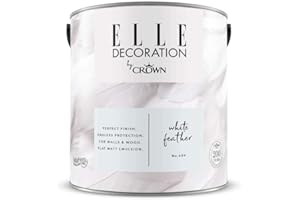 Crown ELLE DECORATION White Feather No. 604, 2,5 L, extra-matte Premium Wandfarbe für Innen, für Wände und Holz, hohe Deckkraft, Innenfarbe,ruhiges Weiß mit dezenten violetten Untertönen