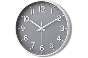 HZDHCLH Wall Clock 12 Inch Silent Non Ticking Clock for Living Room Bedroom Kitchen Office (New-Grey White)
