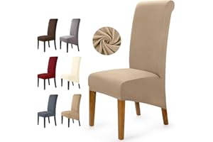 BalladHome Fundas para Sillas De Comedor 6 Piezas Elástico Cubiertas De Silla XL Fundas Sillas De Comedor Respaldo Alto Fundas Protectoras para Sillas para Boda Hotel Banquete (Caqui, 6 Piezas)-XLC